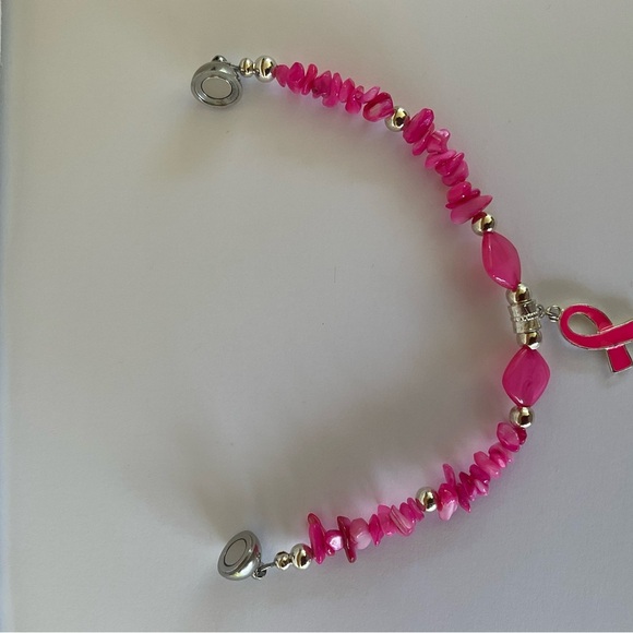 Hand Crafted Pink Breast Cancer Awareness Charm Bracelet Silver Magnetic Clasp - Picture 6 of 7